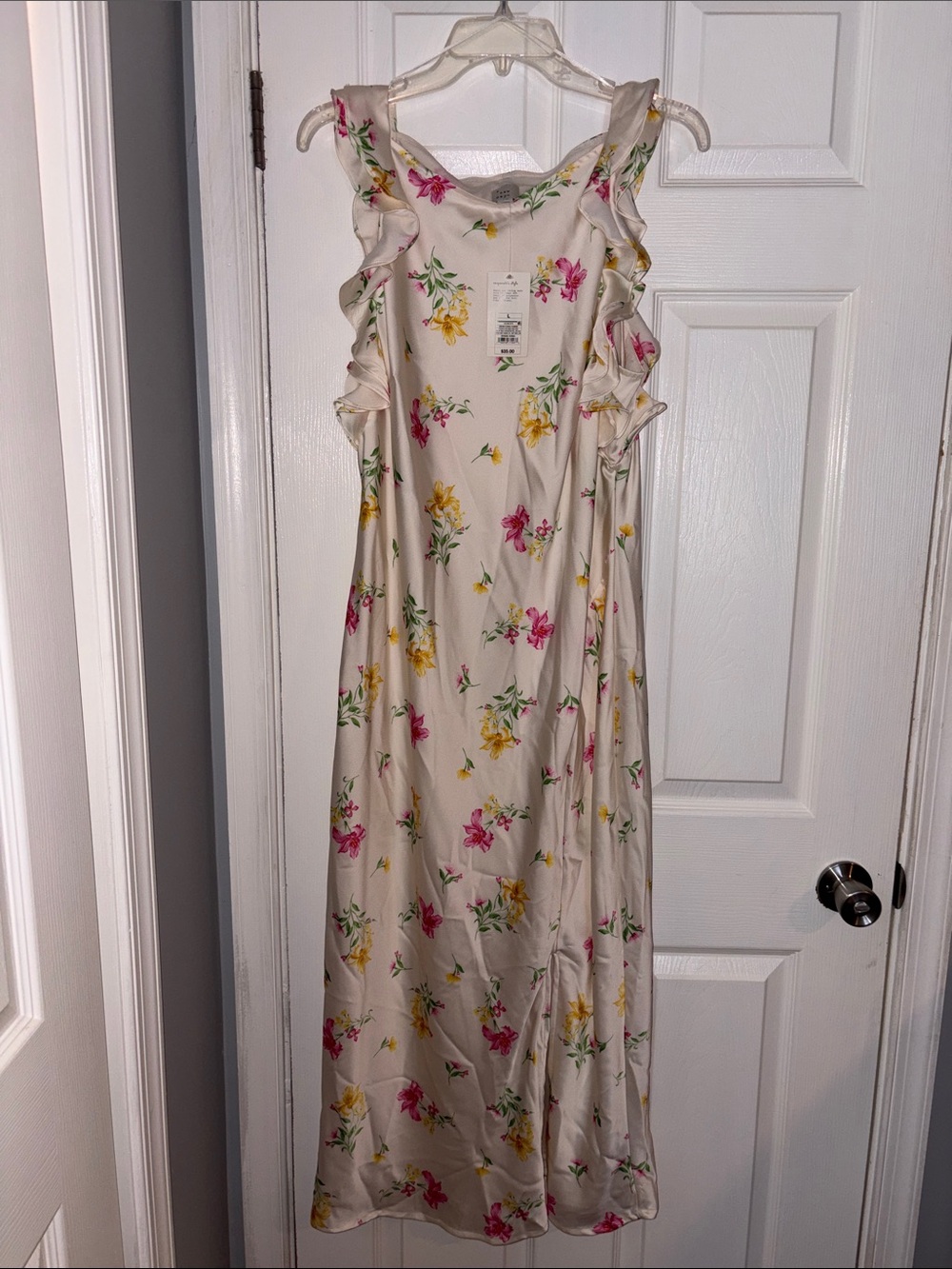 a new day Cream Floral Ruffle Maxi Dress with Pink & Yellow Blooms